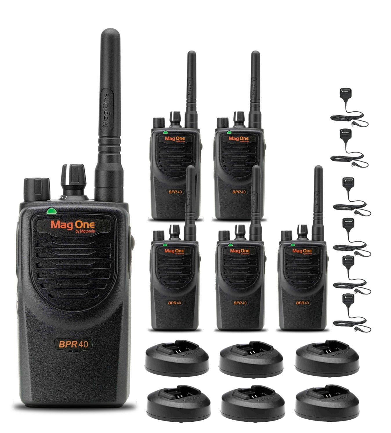 Motorola BPR40 Mag One Series 4W UHF 8-Channel Two-Way Radio (BPR40-U8) + HKLN4606 Remote Speaker Mic (6 Pack)