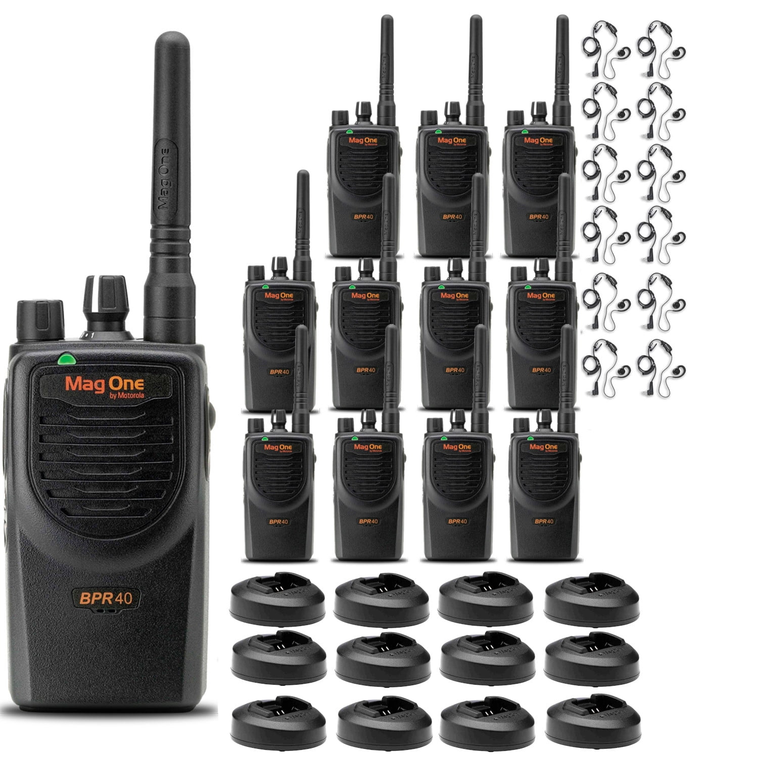 Motorola BPR40 Mag One Series 4W UHF 8-Channel Two-Way Radio (BPR40-U8) + Motorola HKLN4604 PTT Earpiece  (12 Pack)