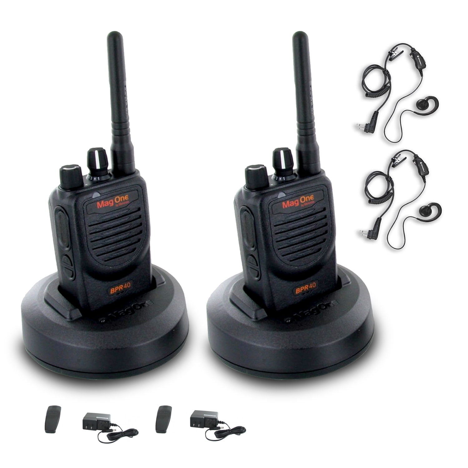 Motorola BPR40 Mag One Series 4W UHF 8-Channel Two-Way Radio (BPR40-U8) + Motorola HKLN4604 PTT Earpiece (2 Pack)