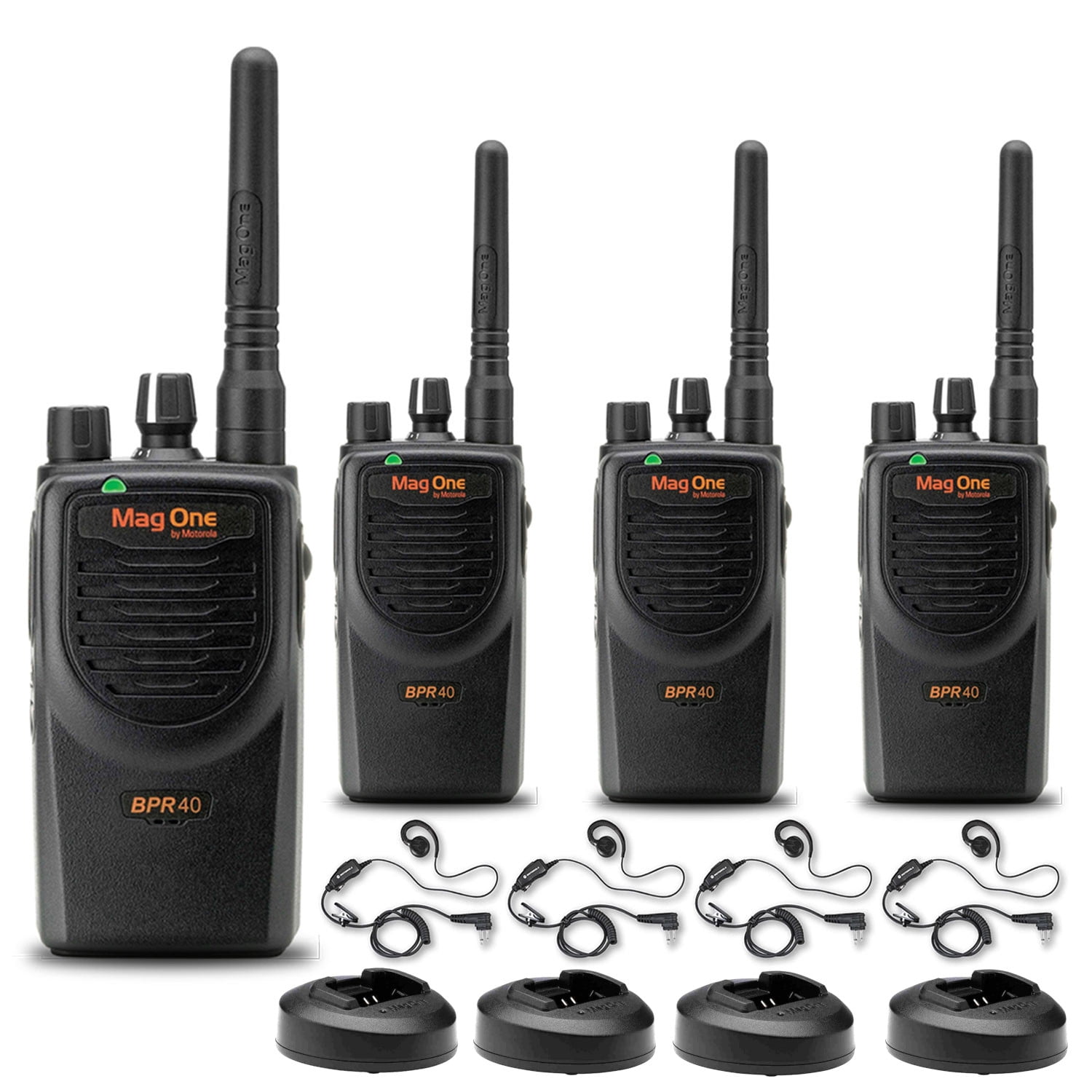 Motorola BPR40 Mag One Series 4W UHF 8-Channel Two-Way Radio (BPR40-U8) + Motorola HKLN4604 PTT Earpiece (4 Pack)