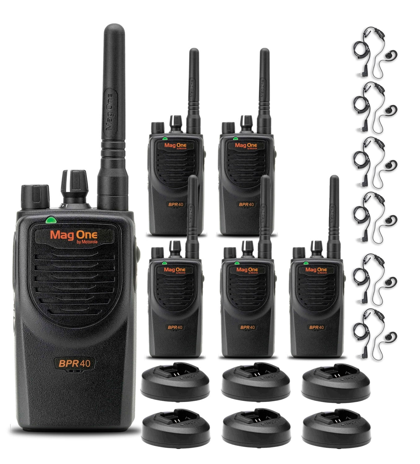Motorola BPR40 Mag One Series 4W UHF 8-Channel Two-Way Radio (BPR40-U8) + Motorola HKLN4604 PTT Earpiece (6 Pack)