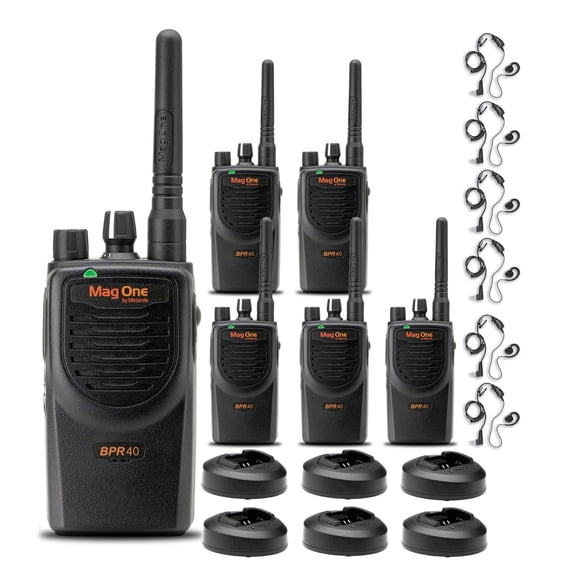 Motorola BPR40 Mag One Series 4W UHF 8-Channel Two-Way Radio (BPR40-U8) + Motorola HKLN4604 PTT Earpiece (6 Pack)