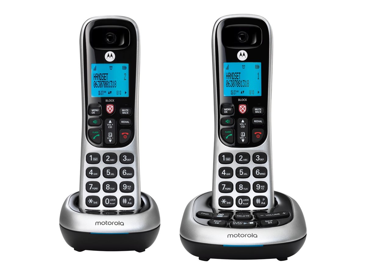 Motorola CD4012 - cordlss phone - answering system with caller ID - DECT\GAP - 3-way call capability - black, silver + additional handset - image 1 of 2
