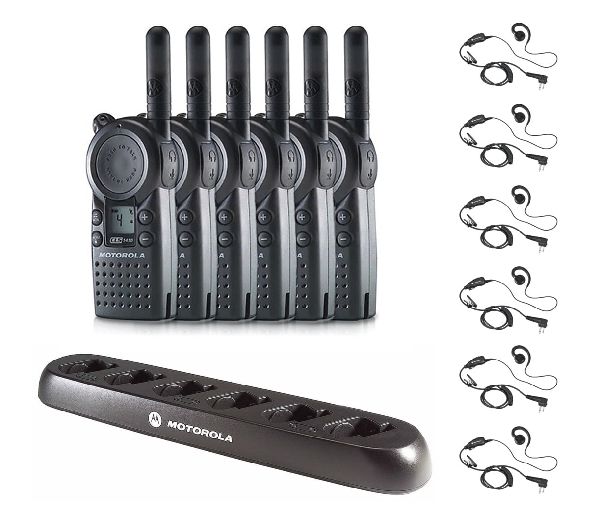 Motorola CLS1410 - 6 UHF 1 Watt 4 Channel Radios w/ Multi-charger and Headsets