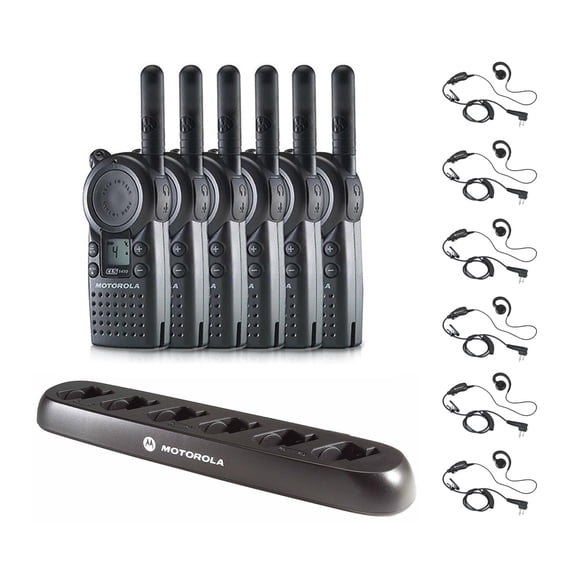 Motorola CLS1410 - 6 UHF 1 Watt 4 Channel Radios w/ Multi-charger and Headsets