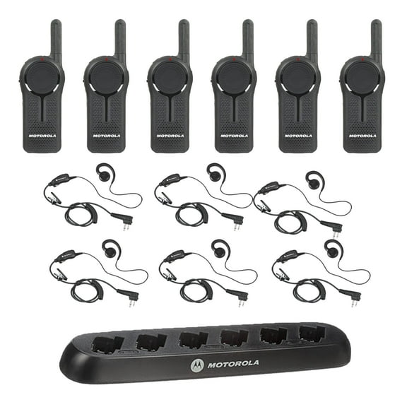 Motorola DLR1020 6 Pack Bundle with Earpieces and 6 Bank Charger