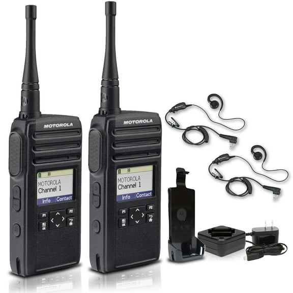 Motorola DTR700 Digital 2-Way Radio (50 Channels) (DTR700) + 2 x Motorola HKLN4604 PTT Earpiece (2-Pack)