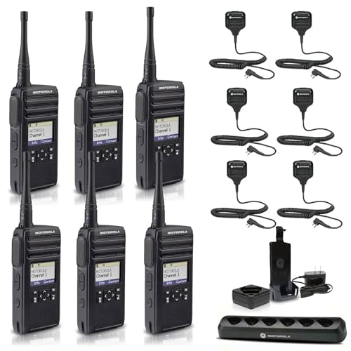 Motorola DTR700 Digital 2-Way Radio (50 Channels) (DTR700) + Multi-Unit Charger + 6 x HKLN4606 Remote Speaker Mic (6-Pack)