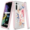 thumbnail image 1 of Motorola E 2020 Case, Rosebono Graphic Design Shockproof Impact Resistant Protective Full-Body Rugged Clear Hybrid Bumper Case for Moto E 2020 (Pink Flower), 1 of 5