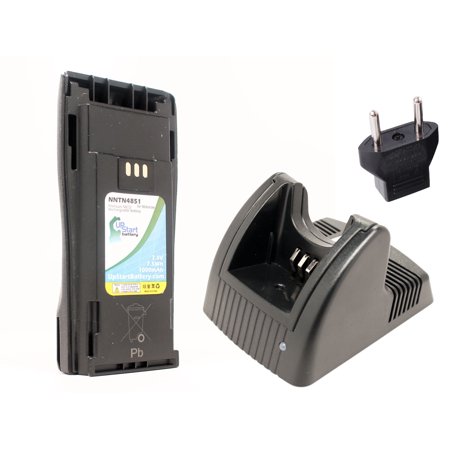 Motorola EP450 Battery and Charger with EU Adapter - Replacement for Motorola NNTN4851A Two-Way Radio Batteries and Chargers (1000mAh, 7.5V, NI-CD)