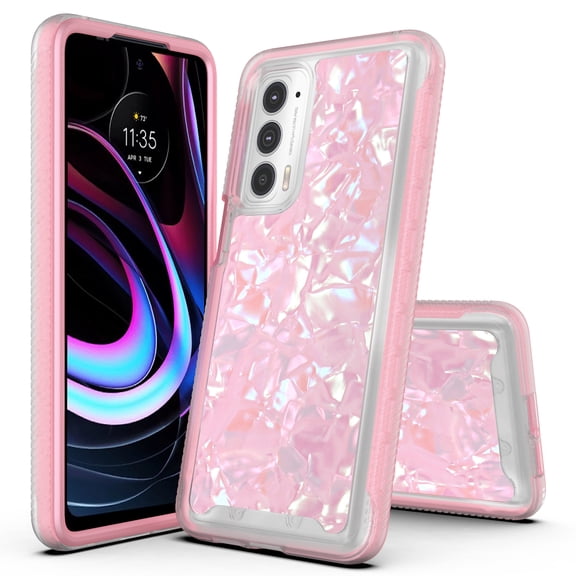 Motorola Edge 2021 Case, Rosebono Hybrid Graphic Design Pattern Hard Back Pannel Cover Case For Motorola Edge 2021 (Pink Shell)