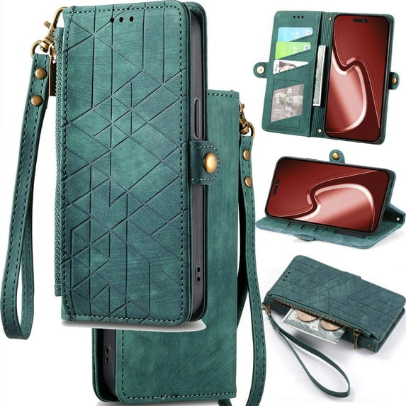 for Motorola Edge+ (2023)/Edge Plus 2023 Phone Case Leather Wallet Zipper Pocket Pouch, Retro Brushed Striped Folio Flip Cover Kickstand, Card Holder Cash Slot, Magnetic Metal Button, Wrist Strap