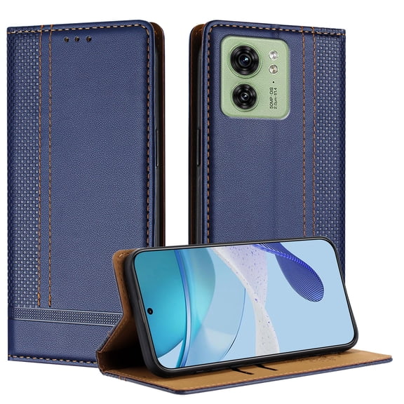 for Motorola Edge 2023 Slim Case with Card Holder, Premium PU Leather Wallet Case with Flip Card Slots Kickstand & Magnetic Closure for Motorola Edge 2023, Blue