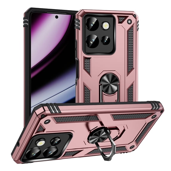 For Motorola Edge (2024) Case ,Heavy Duty Shockproof Body Phone Cover Built in Metal Rotated Magnetic Ring Holder Kickstand,Anti-Scratch,Dual Layer Military-Grade Drop protection,Rosegold