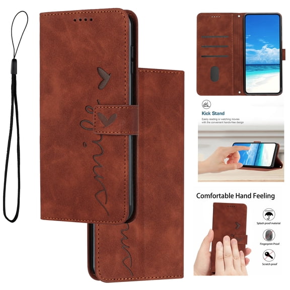 For Motorola Edge (2024) Flip [RFID Blocking] Wallet Case,Love Heart Embossed PU Leather Shockproof Soft Inner TPU Folio Kickstand Card Slots Phone Cover with Wrist Strap for Women Men,Brown