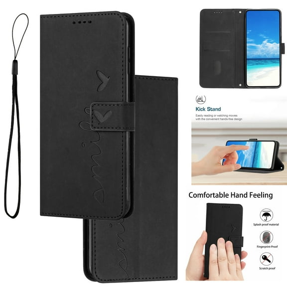 For Motorola Edge (2024) Flip [RFID Blocking] Wallet Case,Love Heart Embossed PU Leather Shockproof Soft Inner TPU Folio Kickstand Card Slots Phone Cover with Wrist Strap for Women Men,Black