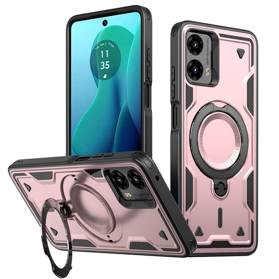 for Motorola Edge 2024 Slim Thin Case, Compatible with Magsafe Bracket 360 Rotating Ring Kickstand Hybrid Drop Protective TPU+PC Anti-Fall Durable Cover for Motorola Edge 2024, Rosegold