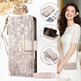 thumbnail image 1 of For Motorola Edge (2024) Wallet Case with Card Holder/Cash Slot,RFID Blocking Magnetic Closure Flower Pattern PU Leather Flip Kickstand Shoulder Strap & Wrist Lanyard Zipper Pocket Cover,Beige, 1 of 12