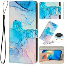 for Motorola Edge (2024) Wallet Case with Card Holder,Women Men RFID Blocking PU Leather Flip Cover Wrist Strap Magnetic Closure Credit Card Slots Marble Patterned Book Style Phone Case,Green