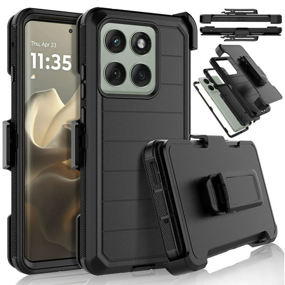 For Motorola Edge 2025 Case with Holster Belt Clip, Military Grade Drop Tested Full Body Protection Shockproof Heavy Duty Kickstand Cell Phone Case Defender Cover for Motorola Edge 2025 - Black