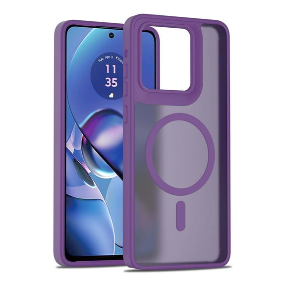 for Motorola Edge (2025) Case: Magnetic Translucent Matte Shockproof Slim Compatible with MagSafe - Military Grade Drop Proof Hard Back Anti-Fingerprint Protective Cell Phone Cover,Darkpurple