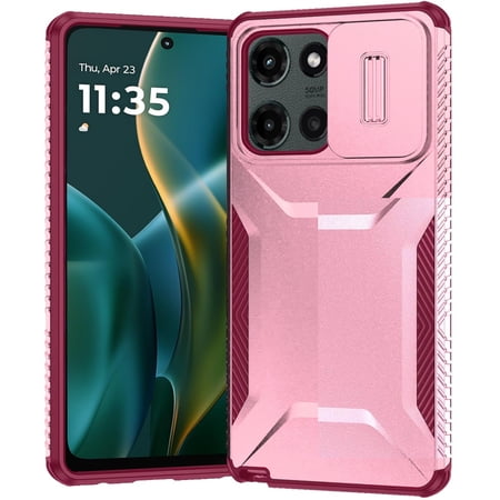 For Motorola Edge 2025 Case, Slim Fit Shockproof Hybrid with Slide Camera Window Covering, Rugged Tpu Silicone Hard PC Bumper Phone Cover (Pink+Burgundy)