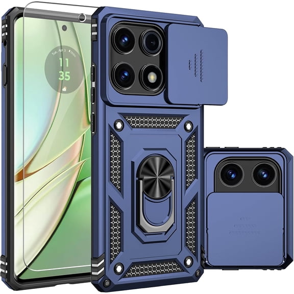 for Motorola Edge 2025 Case,with Camera Lens Cover HD Screen Protector,[Military Grade] Car Mount Kickstand Shockproof Protective Case for Moto Edge 2025, Blue