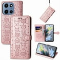 thumbnail image 1 of for Motorola Edge (2025) Embossed Pattern Wallet Case with Card Holder, Cute Cat Cartoon PU Leather Flip Kickstand Cover with Magnetic Clasp Wrist Strap for Motorola Edge (2025), Pink, 1 of 10