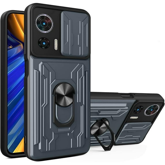 for Motorola Edge 30 Neo (Not Edge 30) Case Sliding Window Case with Card Holders, Cover with Slide Camera Protection Built-in Magnetic Kickstand Case for Motorola Edge 30 Neo LJK Gray