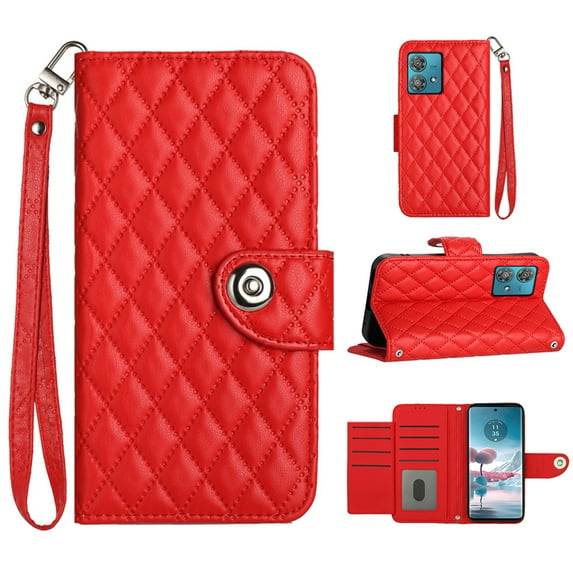 for Motorola Edge 40 Neo Wallet Case, Elegant Card Holder Cash Slot PU Leather Kickstand Wrist Strap Wallet Shockproof Protective Flip Women Girls Case Cover for Motorola Edge 40 Neo, Red