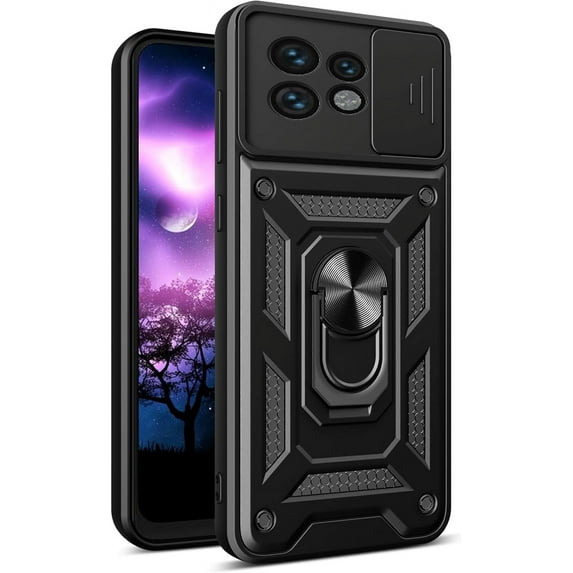 for Motorola Edge 40 Pro Case with Slide Camera Cover, Military Grade Drop Phone Cover Case with Ring Kickstand for Moto Edge+ (2023) / Edge 40 Ultra/Edge 40 Pro SJ Black