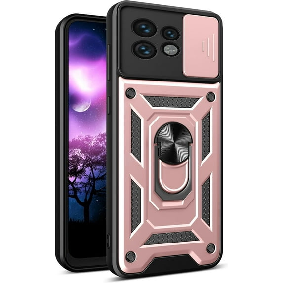 for Motorola Edge 40 Pro Case with Slide Camera Cover, Military Grade Drop Phone Cover Case with Ring Kickstand for Moto Edge+ (2023) / Edge 40 Ultra/Edge 40 Pro SJ Rose Gold