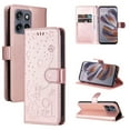 thumbnail image 1 of For Motorola Edge 50 Neo 6.4" Cat&Bee Patterned Embossed Strong Magnetic Attachment/Closure, Card Slots/Pocket, PU Leather Flip Wallet Case ﻿,Pink,For Motorola Edge 50 Neo, 1 of 8