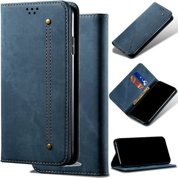 for Motorola Edge 50 Ultra//X50 Ultra Denim Fabric Leather Phone Case, Classic Jeans Style Folio Flip Ultra Thin Slim Magnetic Cover, Multi Hidden Credit Card Holder Cash Slot, Stand Support