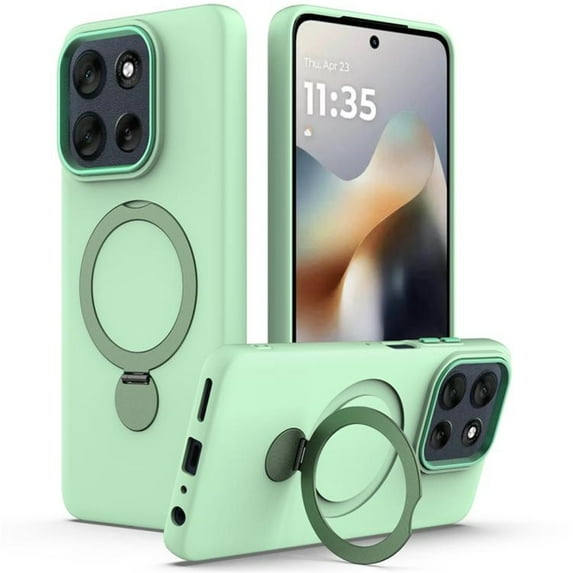 For Motorola Edge 60 / 60s / 60 Fusion Case (Compatible With MagSafe) With Invisible Magnetic O-Ring Stand Military-Grade Shockproof Phone Case,Green
