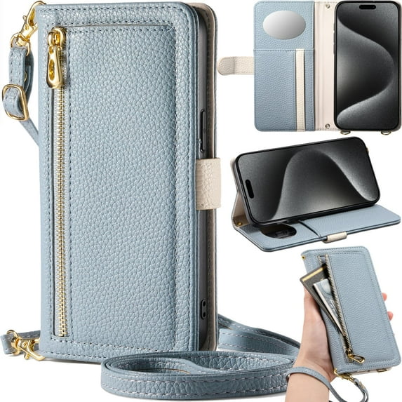 for Motorola Edge 60Pro Cowhide Pattern Leather Phone Case Wallet Handbag with Zipper Pocket, Multi Card Holder Cash Slot, Makeup Mirror, Crossbody Shoulder Strap & Wrist Lanyard