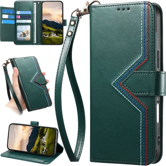 for Motorola Edge 70 Leather Wallet Case Minimalist Business 3-Color Stitching, Hidden 6-Card Slot & Cash Pocket, Magnetic Clasp, Kickstand, Wrist Strap Lanyard