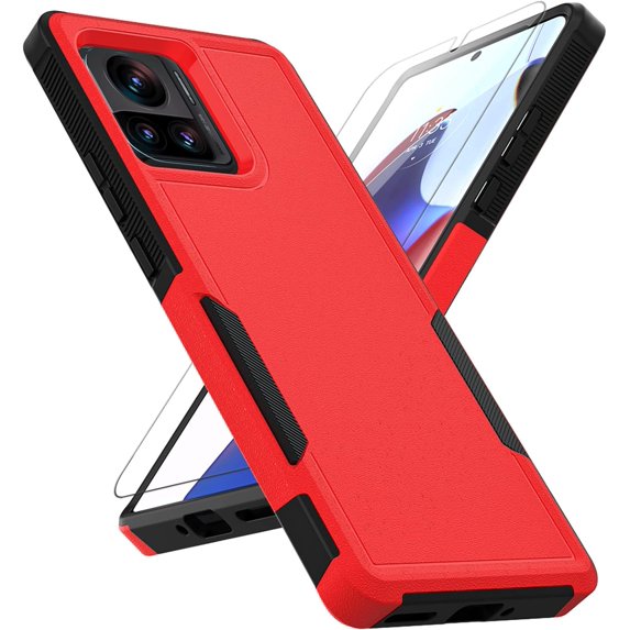 for Motorola Edge Plus 2023 Case: Dual Layer Protective Heavy Duty Cell Phone Cover Shockproof Rugged with Screen Protector - Military Protection Bumper Tough - Motorola Moto Edge+ Plus 2023, Red