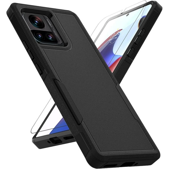 for Motorola Edge Plus 2023 Case: Dual Layer Protective Heavy Duty Cell Phone Cover Shockproof Rugged with Screen Protector - Military Protection Bumper Tough - Motorola Moto Edge+ Plus 2023, Black