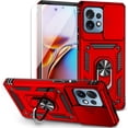 thumbnail image 1 of for Motorola Edge Plus 2023 Case w/ Slide Camera Cover HD Screen Protector [ Grade 16ft. Drop Tested]  Ring Holder Kickstand Protective Phone Case for Motorola Edge+ Plus 2023, Red, 1 of 9