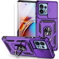 thumbnail image 1 of for Motorola Edge Plus 2023 Case w/ Slide Camera Cover HD Screen Protector [ Grade 16ft. Drop Tested]  Ring Holder Kickstand Protective Phone Case for Motorola Edge+ Plus 2023, Purple, 1 of 17