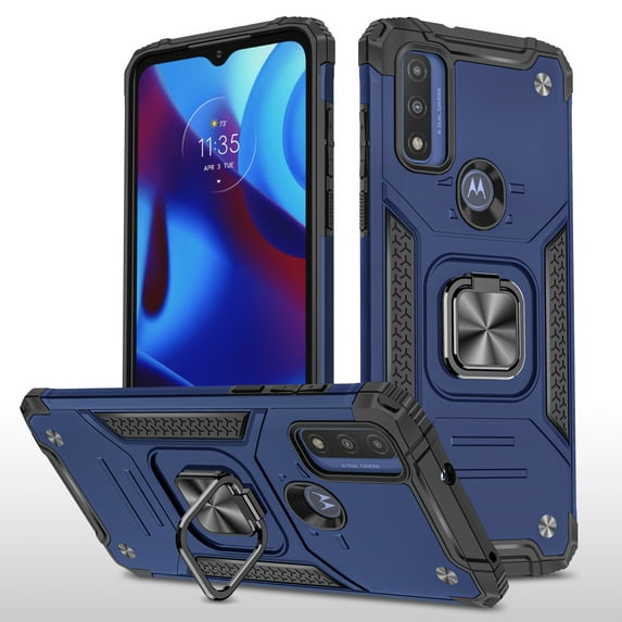 Motorola G Power 2022 Case, Moto G Pure Case, Moto G Play 2022/2023 Case, Rosebono Hybrid Case With Adjustable Integrated 360 Degree Rotating Ring Kickstand For Motorola G Power 2022 (Navy)
