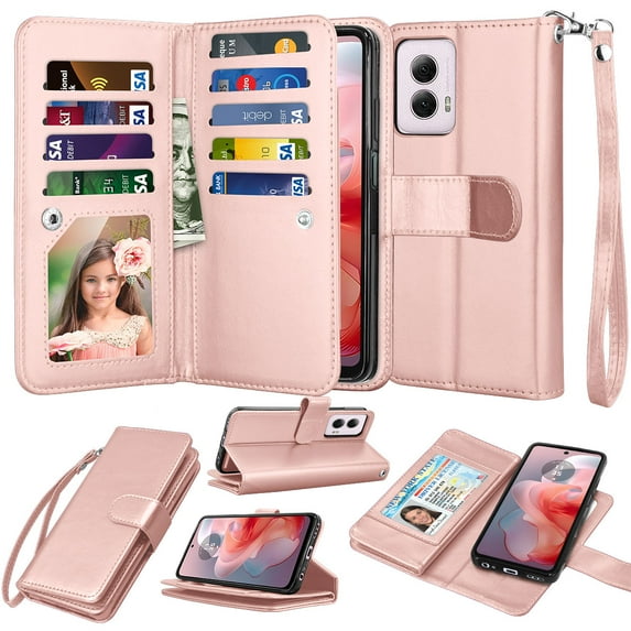 for Motorola G Power 5G 2024 Case, Moto G Power 5G 2024 Wallet Case, Moto G Power 2024 PU Leather Case,Luxury Cash Credit Card Slots Holder Carrying Folio Flip Cover Kickstand & Hand Strap