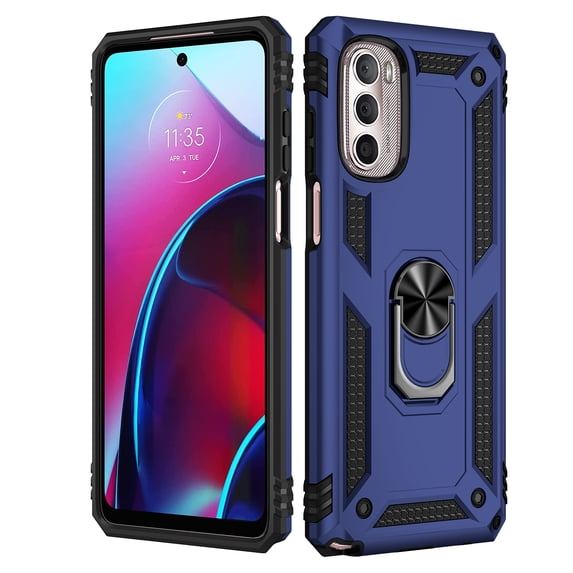 Motorola G Stylus 2022 Case (4G and 5G), Rosebono Hybrid Slim Colorful Armor Cover Case With Adjustable Integrated 360 Degree Rotating Ring Kickstand For Motorola G Stylus 2022 (Navy)