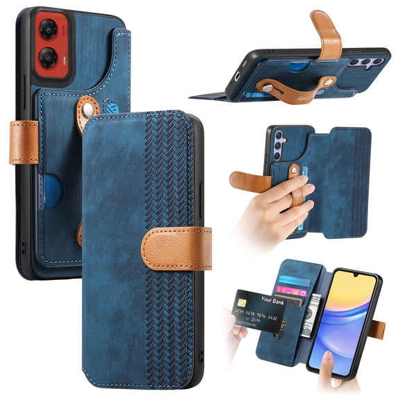 for Motorola G Stylus 5G (2024) Wallet Case with Card Slots & Cash Slot【RFID Blocking】, With Wrist Kickstand,Flip Folio Book PU Leather Shockproof Anti-fall Rugged Phone case Cover For Women Men,Blue