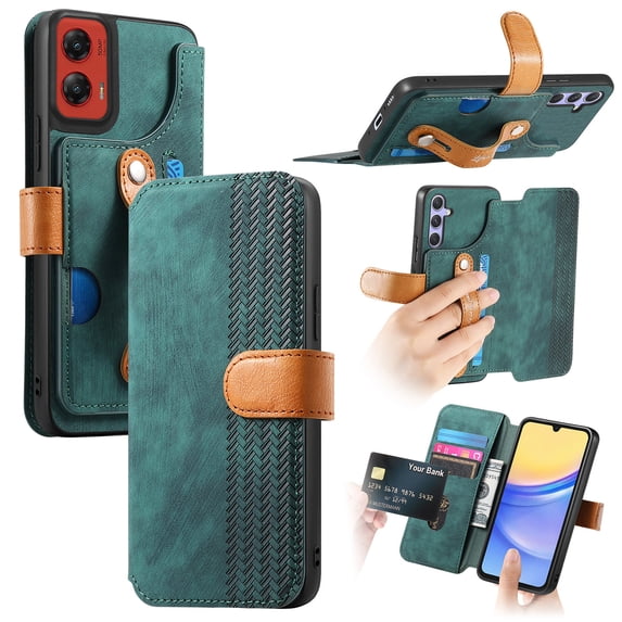 for Motorola G Stylus 5G (2024) Wallet Case with Card Slots&Cash Slot【RFID Blocking】, With Wrist Kickstand,Flip Folio Book PU Leather Shockproof Anti-fall Rugged Phone case Cover For Women Men,Green