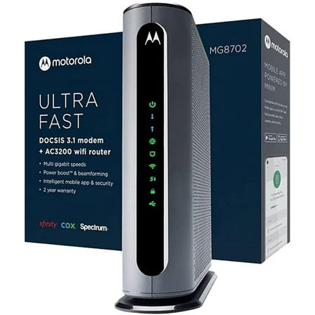 Motorola MG8702 DOCSIS 3.1 Cable Modem Wi-Fi Router with Intelligent Power Boost AC3200 Wi-Fi Speed