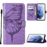 For Motorola MOTO G Stylus 5G 2021 Case, Magnetic Folio Butterfly Embossed Wallet Case, Premium Leather Wrist Strap Credit Card Holder Slots Kickstand Shockproof Cover, Lightpurple