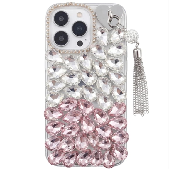 for Motorola MOTO G35 Rhinestone Phone Case Designer Handmade 3D Super Large Bling Pink Glass Diamond Shiny & Metal Love Tassel Pendant Crystal Cover Women Girl