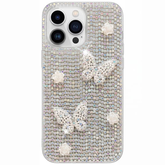 for Motorola MOTO G35 Rhinestone Phone Case Designer Handmade Shiny Pearl Butterfly & 3D Flower Bling Colorful Rhinestone Crystal Cover for Women Girl